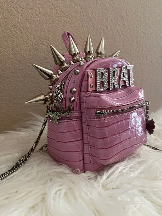 DOLLS X NASTY GEM ORIGINAL RARE  PINK SPIKED VEGAN LEATHER MINI BACKPACK - Picture 2 of 5